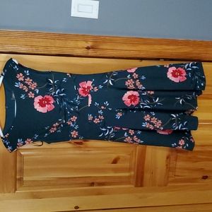 Green floral knee length fit and flare dress